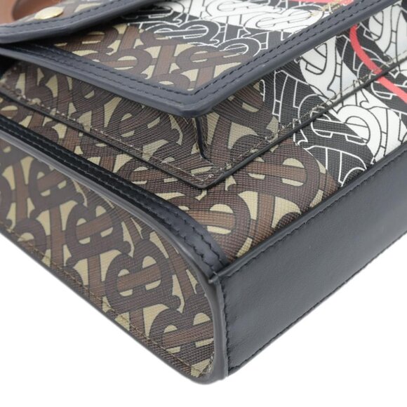 Burberry Pocket Mini Monogram Stripe E-Canvas Shoulder Bag Brown - Picture 8 of 14